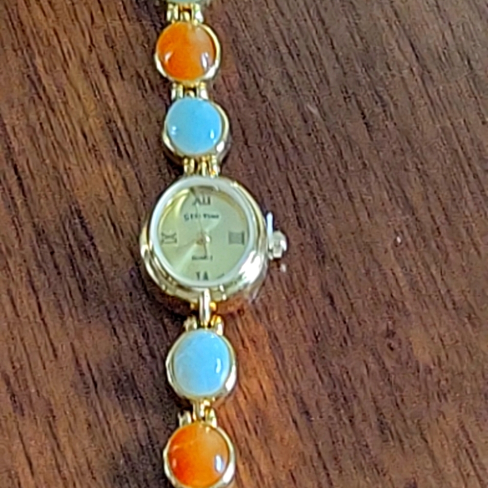 Geme Time Scarab Gemston Bracelet Gold and Multicolor Women's Watch